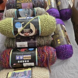 Lion Brand Homespun Multicolor & Green Yarn Bundle - Soft Textured Fiber Arts